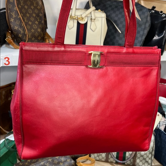 Handbags - Ferragamo Elegant Red Leather Tote Bag